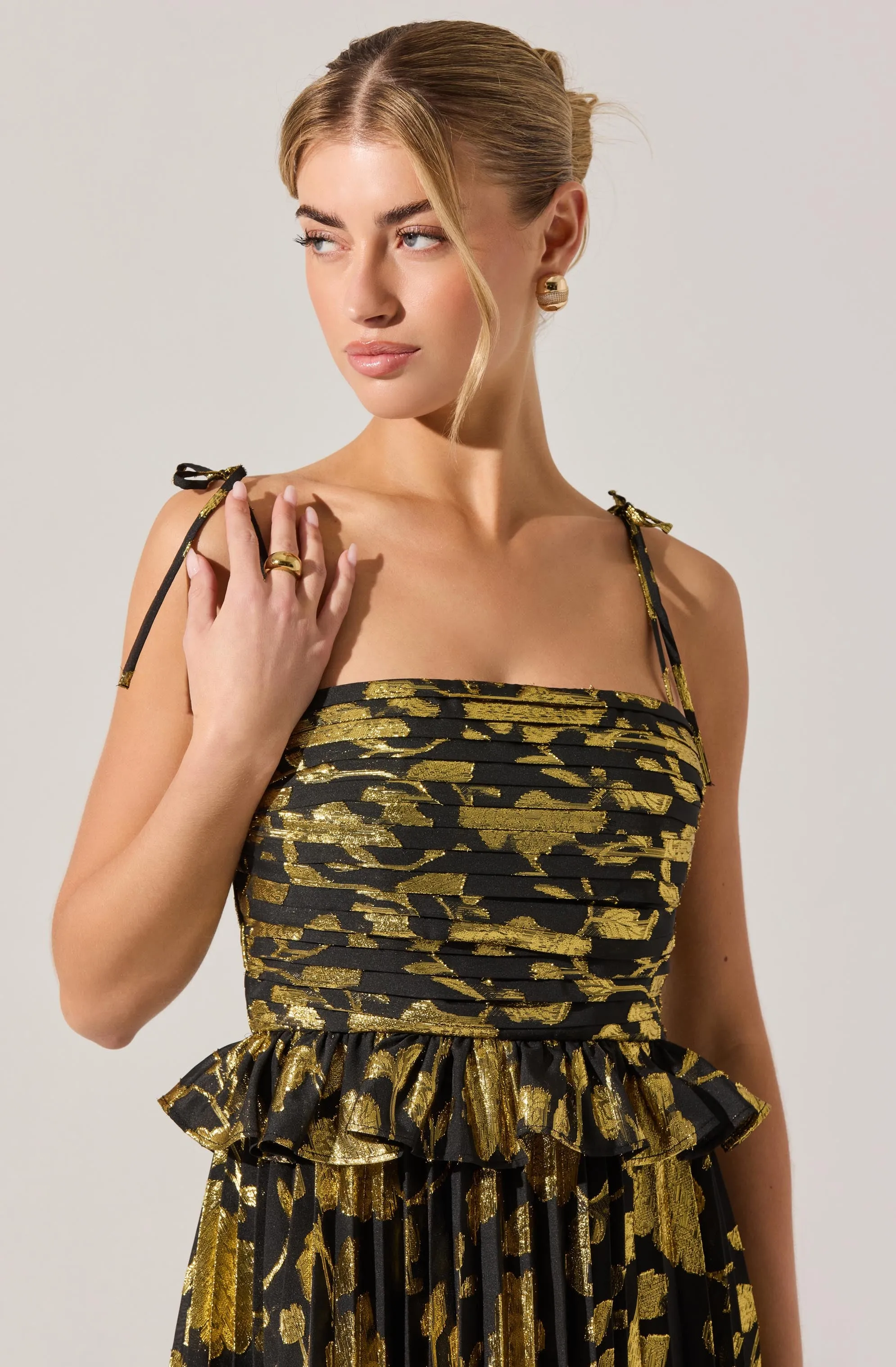 Emerys Pleated Metallic Floral Maxi Dress sold by Astr product image thumbnail 5