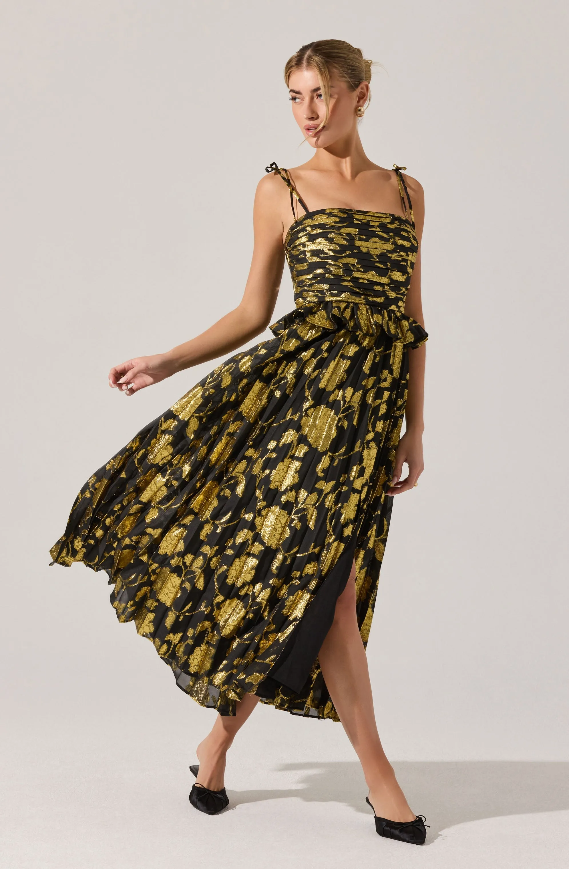 Emerys Pleated Metallic Floral Maxi Dress sold by Astr product image thumbnail 2