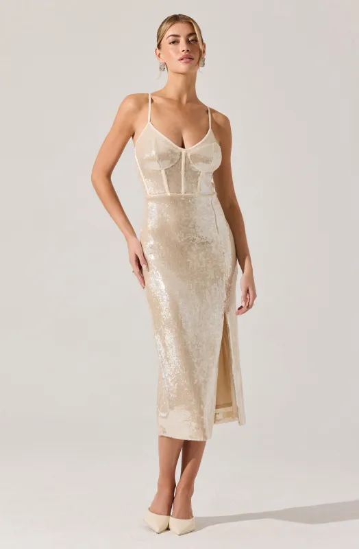 Liese Sequin Bustier Midi Dress sold by Astr