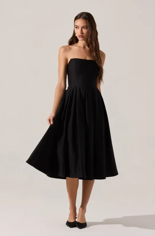 Reiona Strapless Pleated Midi Dress sold by Astr