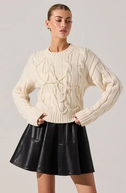 Pennina Pearl Embellished Cable Sweater made by Astr