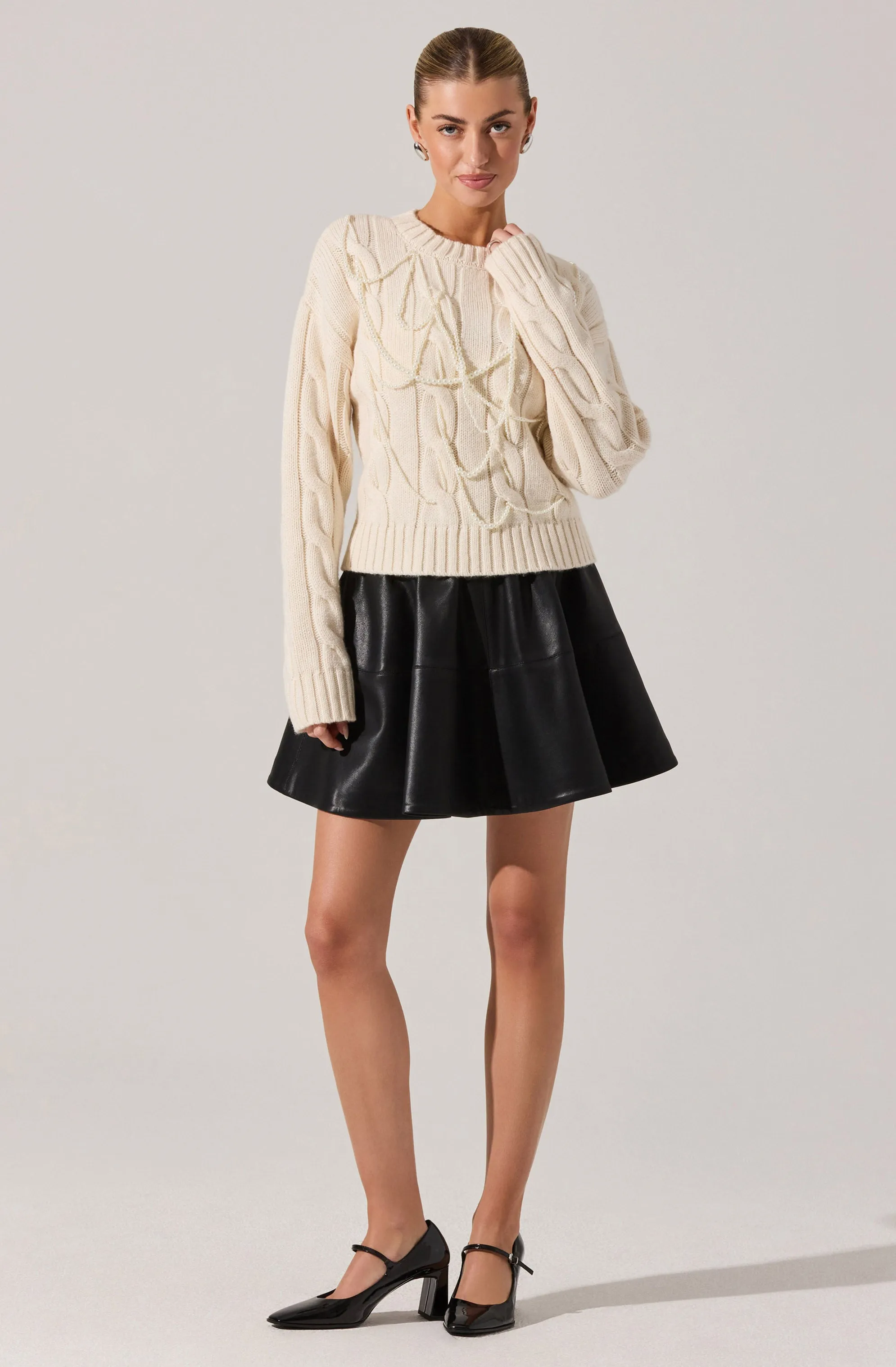 Pennina Pearl Embellished Cable Sweater sold by Astr product image thumbnail 5