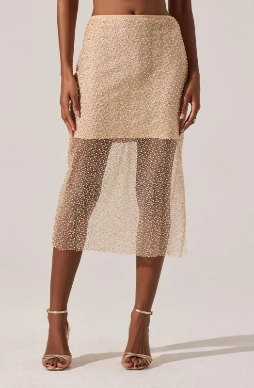 Messina Pearl Embellished Midi Skirt sold by Astr