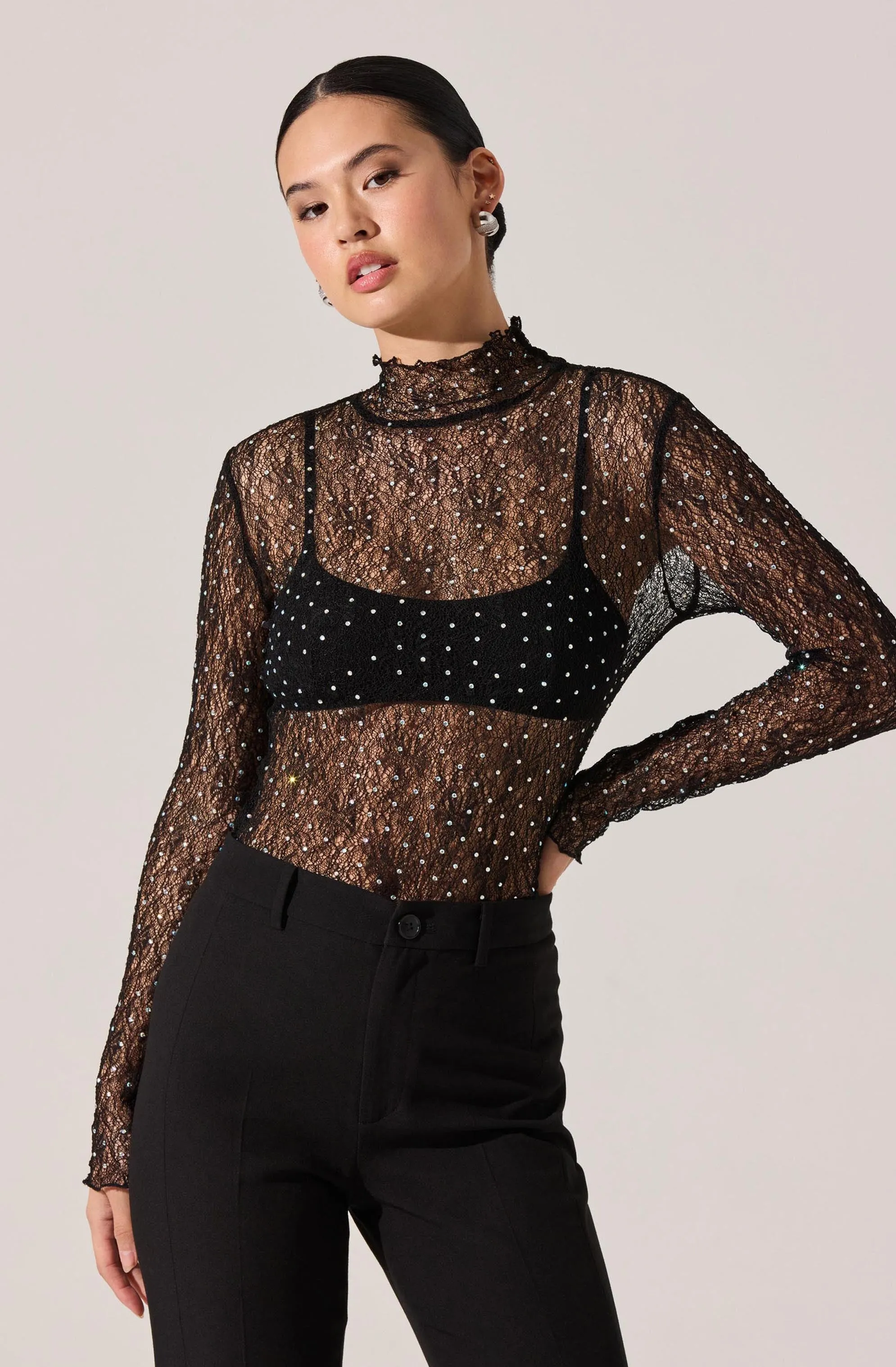Kyra Rhinestone Lace Top sold by Astr