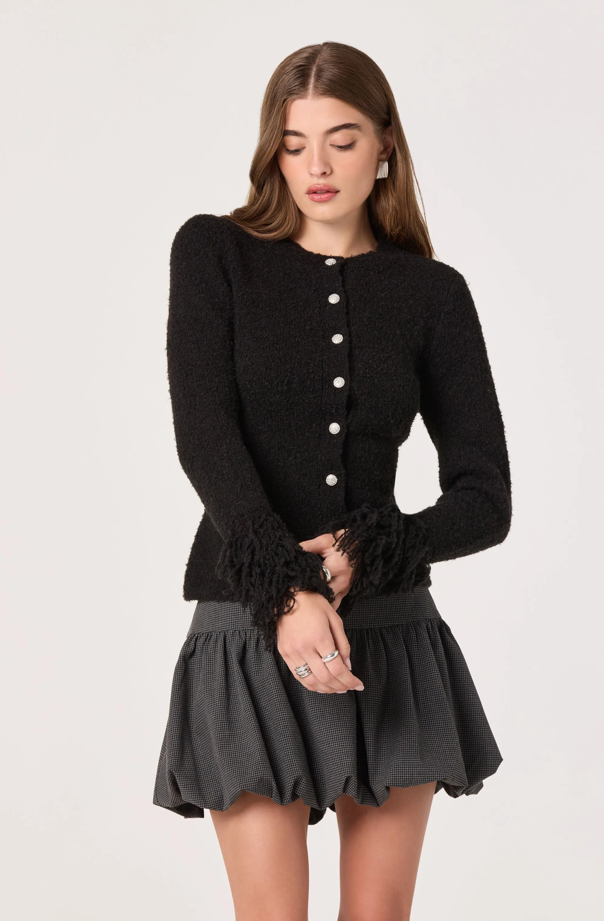 Fringe Sleeve Crewneck Cardigan sold by Astr product image thumbnail 5