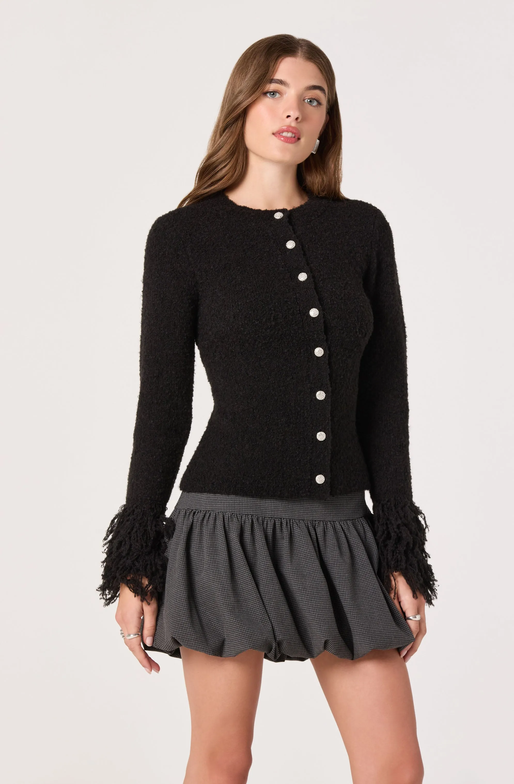 Fringe Sleeve Crewneck Cardigan sold by Astr product image thumbnail 3