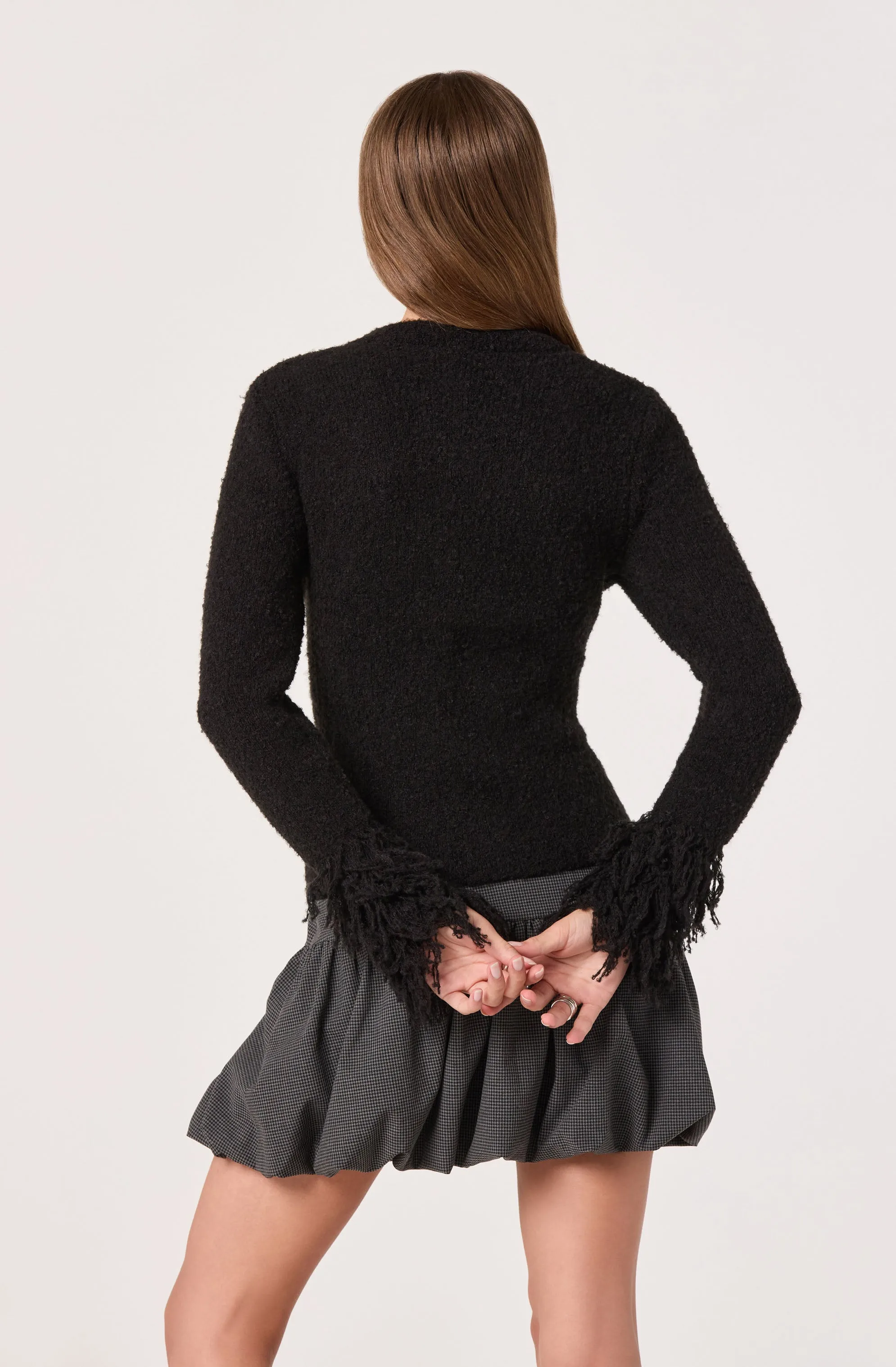 Fringe Sleeve Crewneck Cardigan sold by Astr product image thumbnail 4