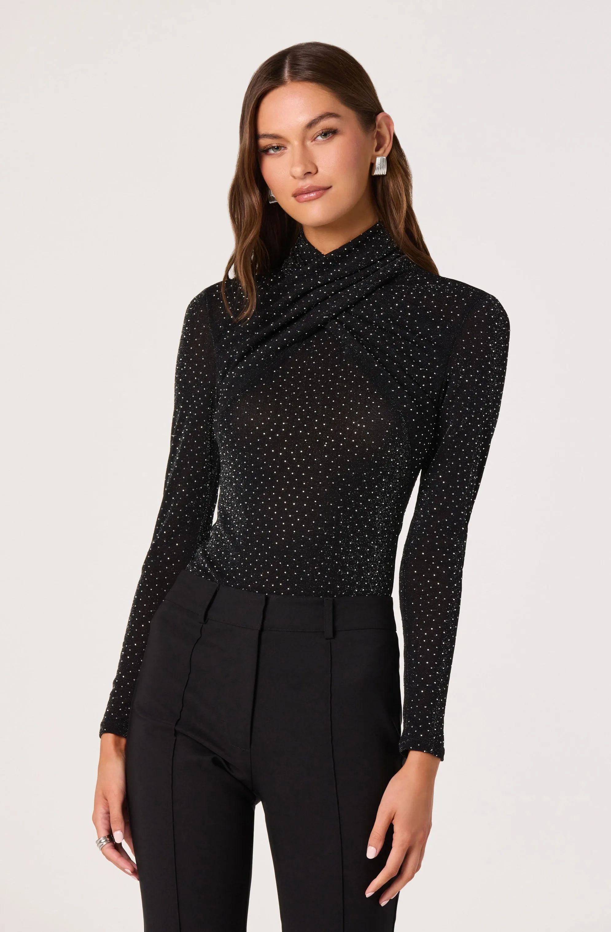 Embellished Crossover Mock Neck Top sold by Astr product image thumbnail 5