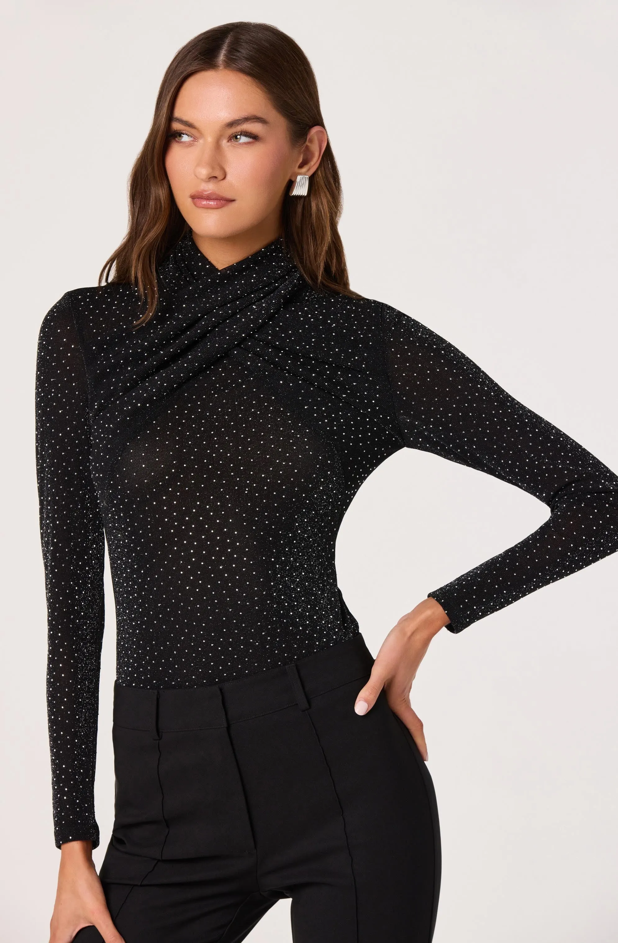 Embellished Crossover Mock Neck Top sold by Astr product image thumbnail 3