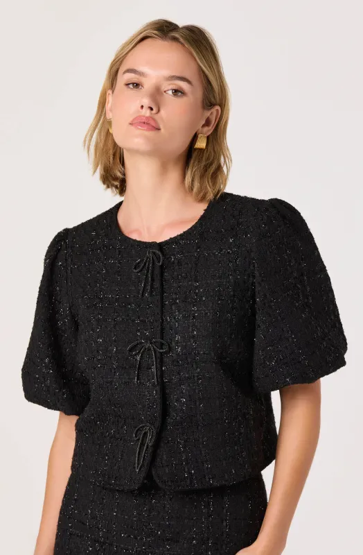 Tweed Puff Sleeve Bow Jacket made by Astr