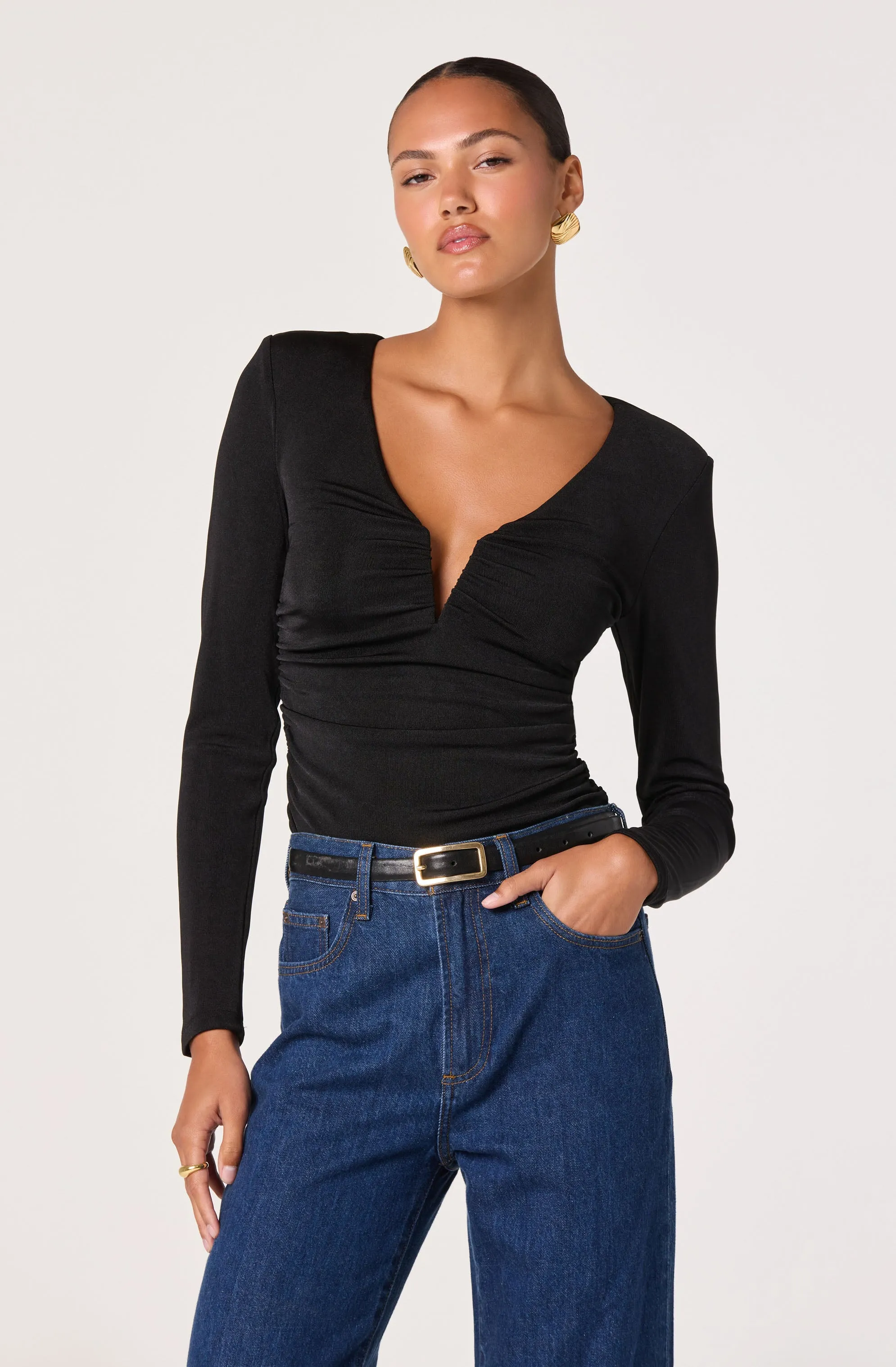 V-Neck Long Sleeve Ruched Top sold by Astr product image thumbnail 3