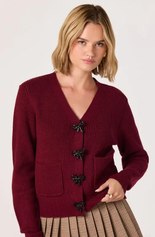 Embellished Bow Button Cardigan sold by Astr