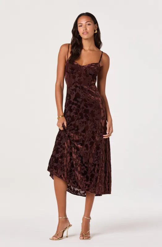 Velvet Floral Burnout Bustier Dress sold by Astr