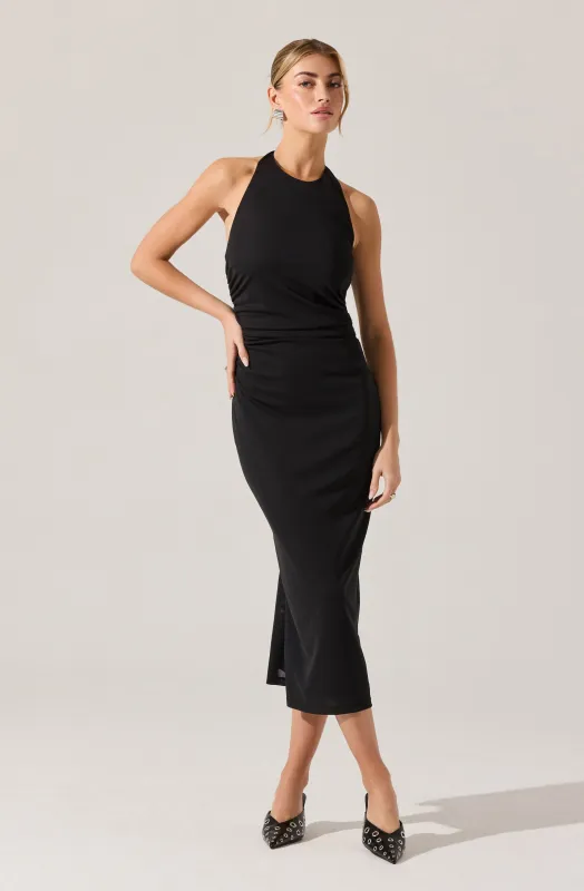 Zaira Ruched Halter Midi Dress sold by Astr