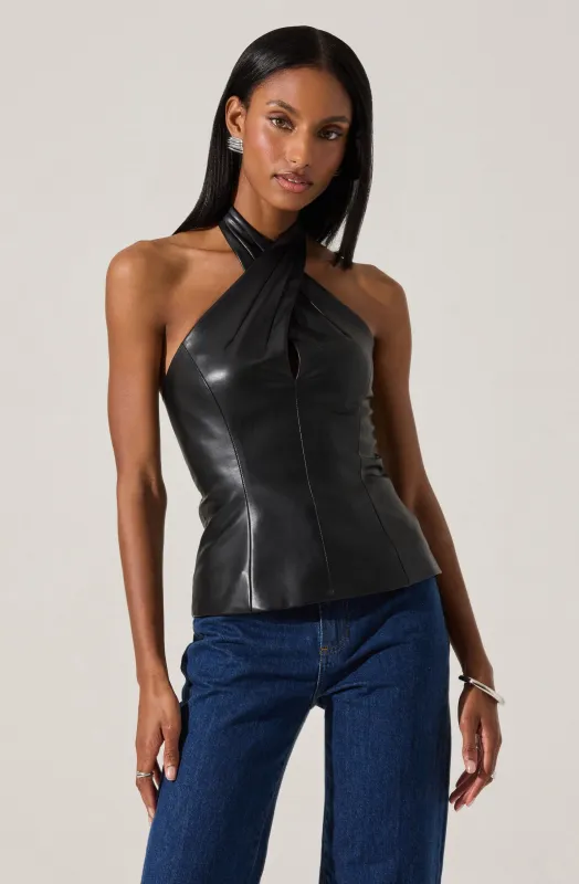 Yaritza Faux Leather Crossover Top sold by Astr