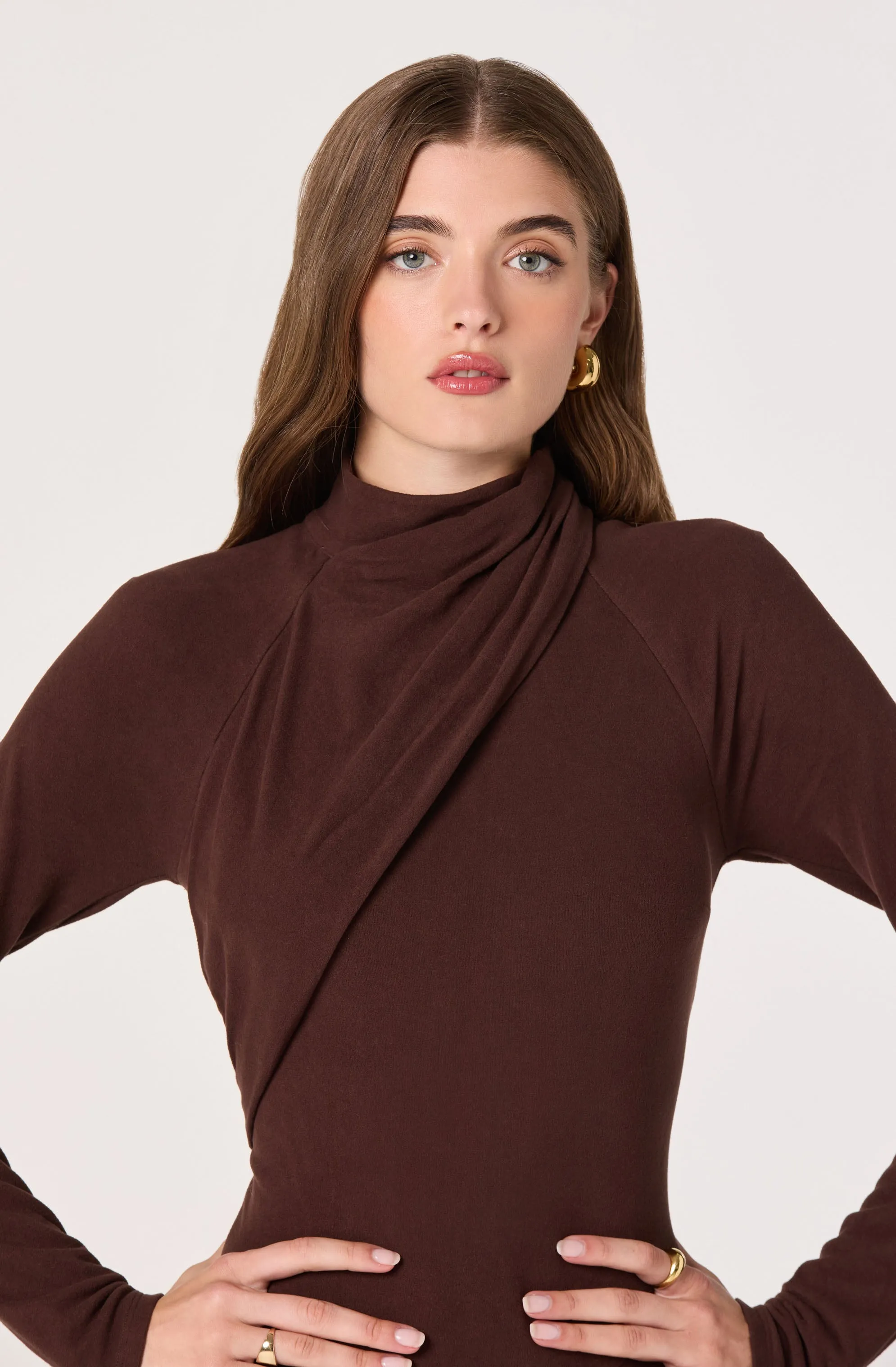 Asymmetric Draped Mock Neck Dress sold by Astr product image thumbnail 3