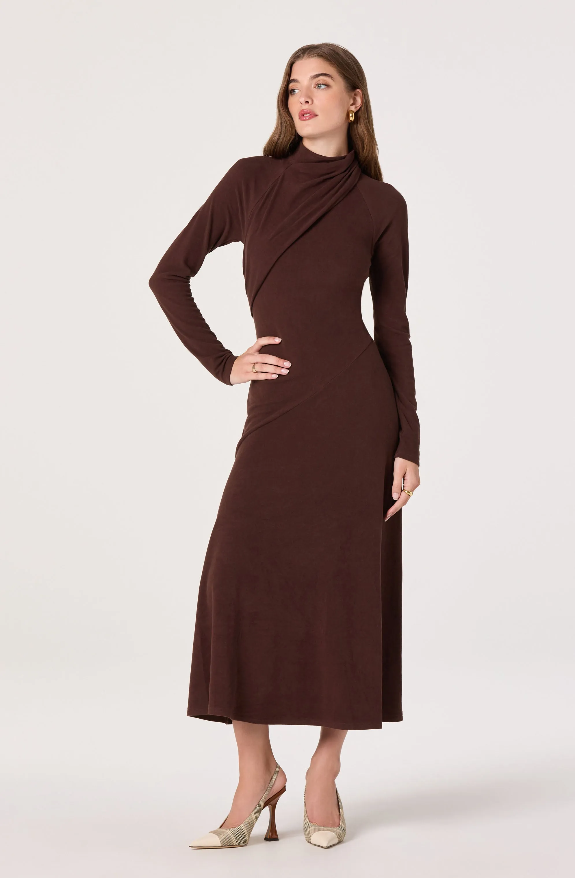 Asymmetric Draped Mock Neck Dress sold by Astr