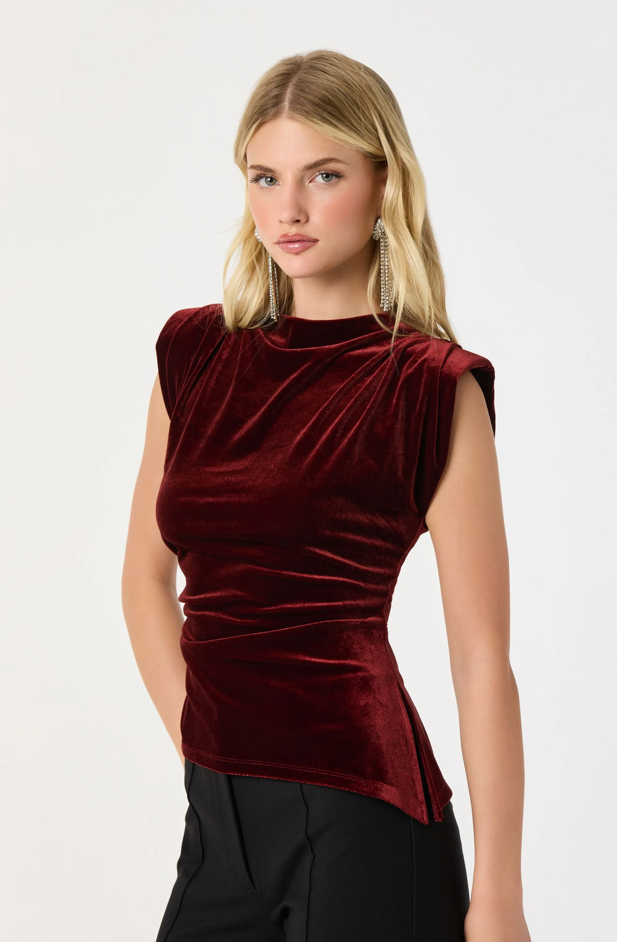 Velvet Draped Asymmetric Top sold by Astr product image thumbnail 3