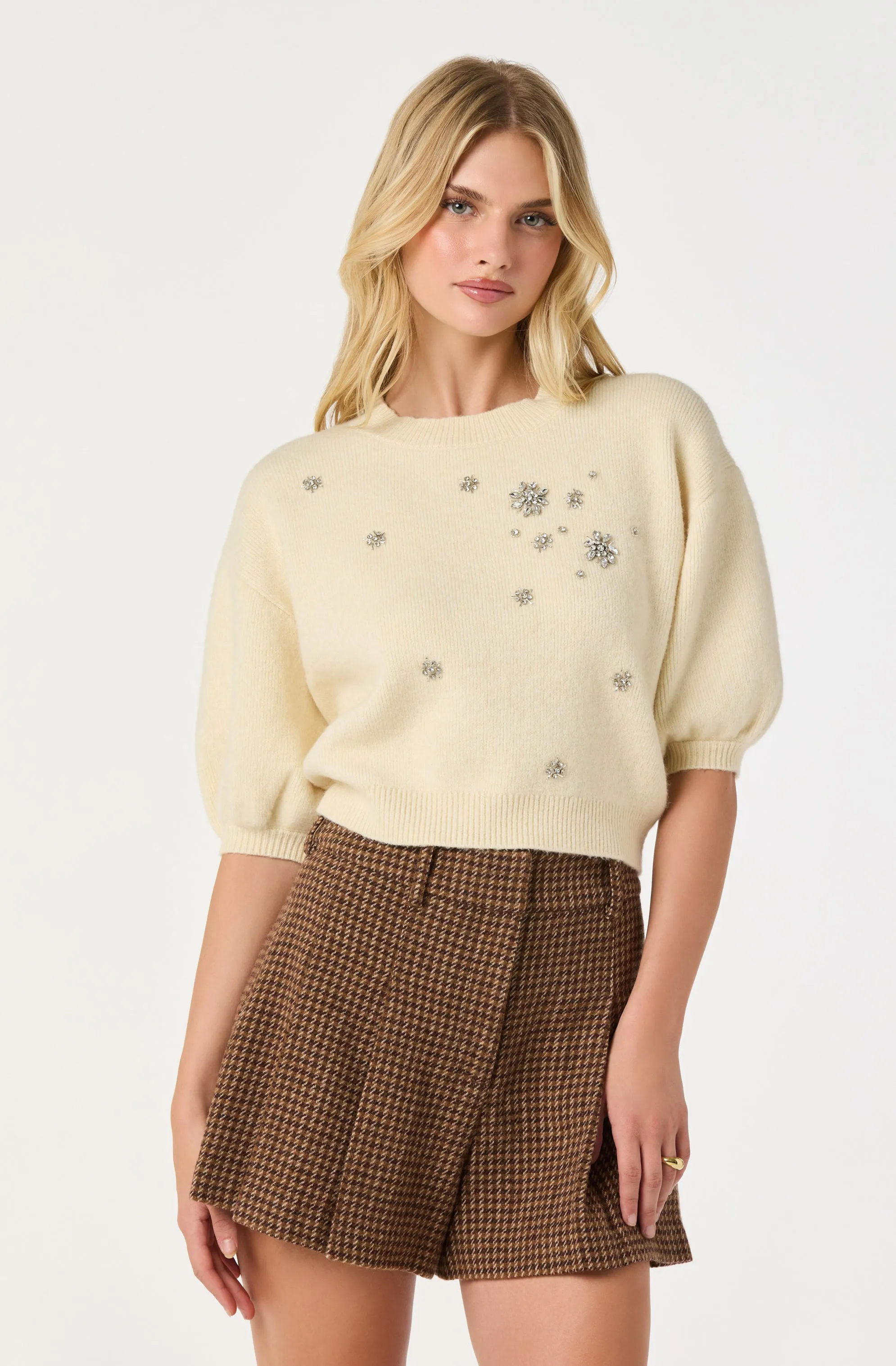 Jewel Embellished Puff Sleeve Sweater sold by Astr product image thumbnail 3