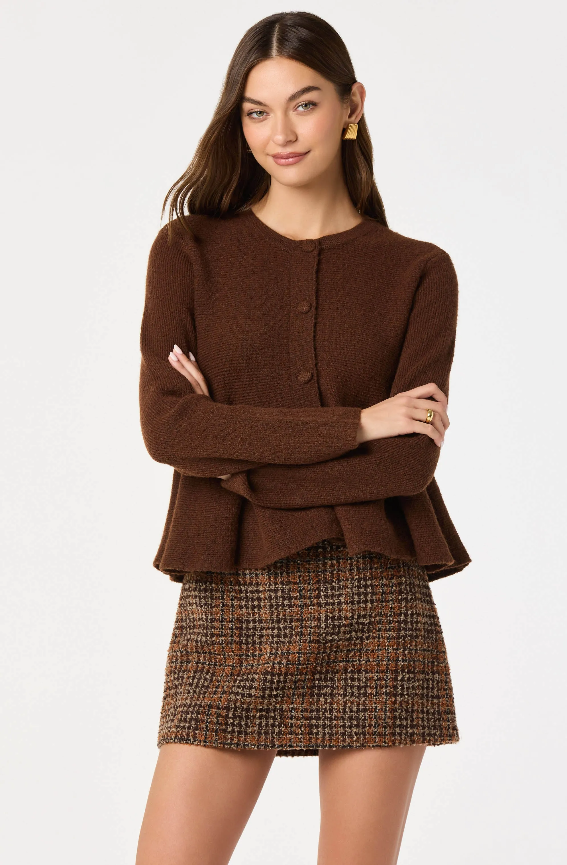 Swing Hem Peplum Cardigan sold by Astr