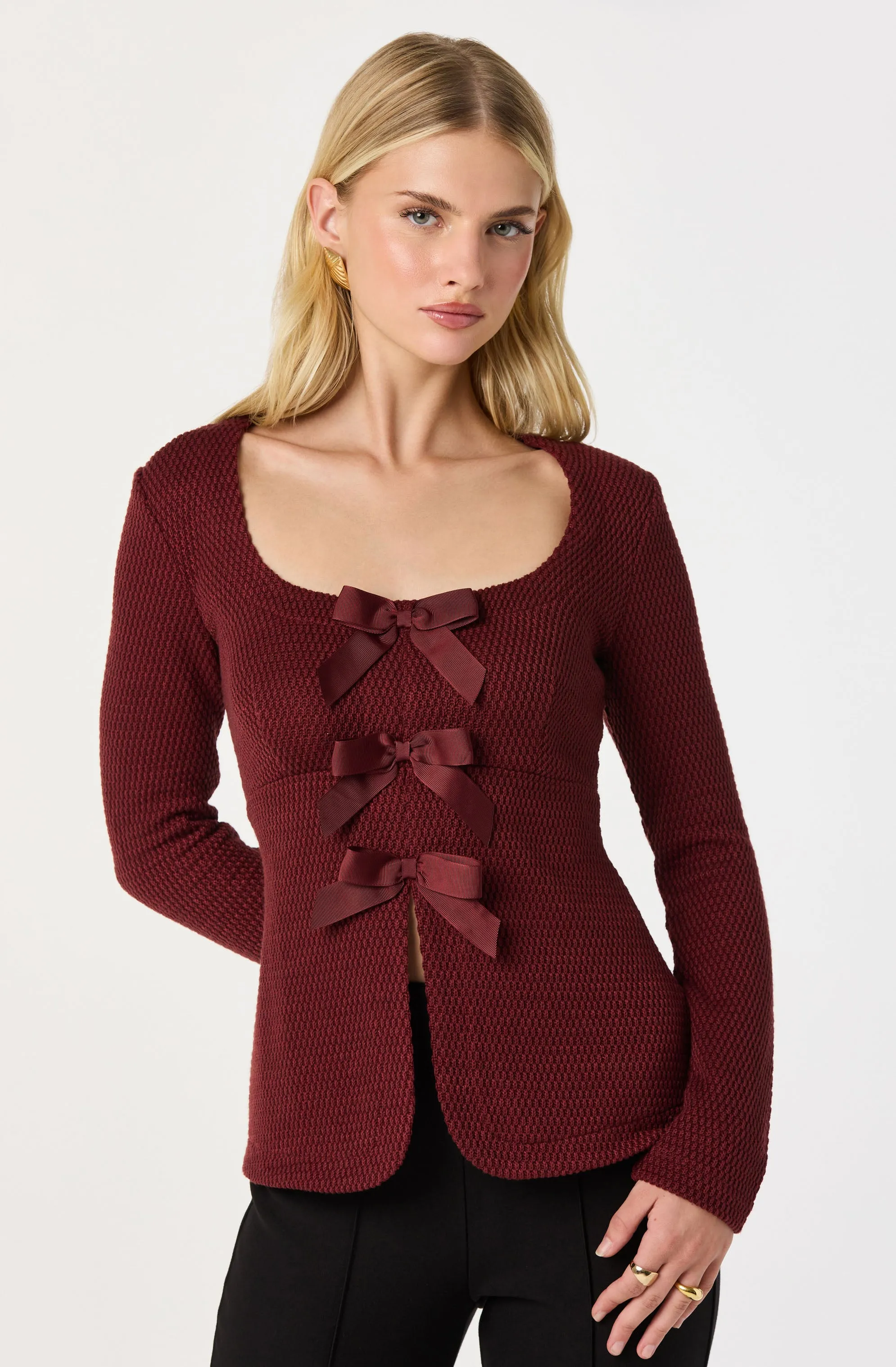 Textured Bow Flyaway Top sold by Astr product image thumbnail 4