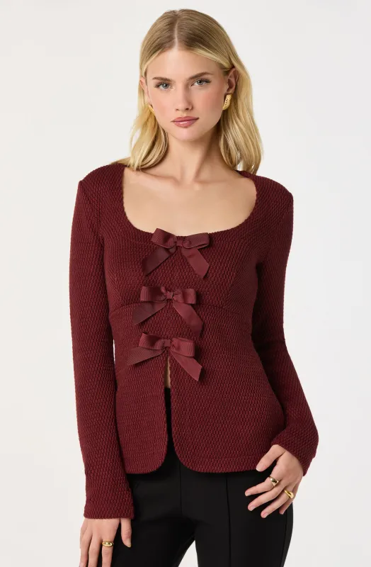 Textured Bow Flyaway Top made by Astr