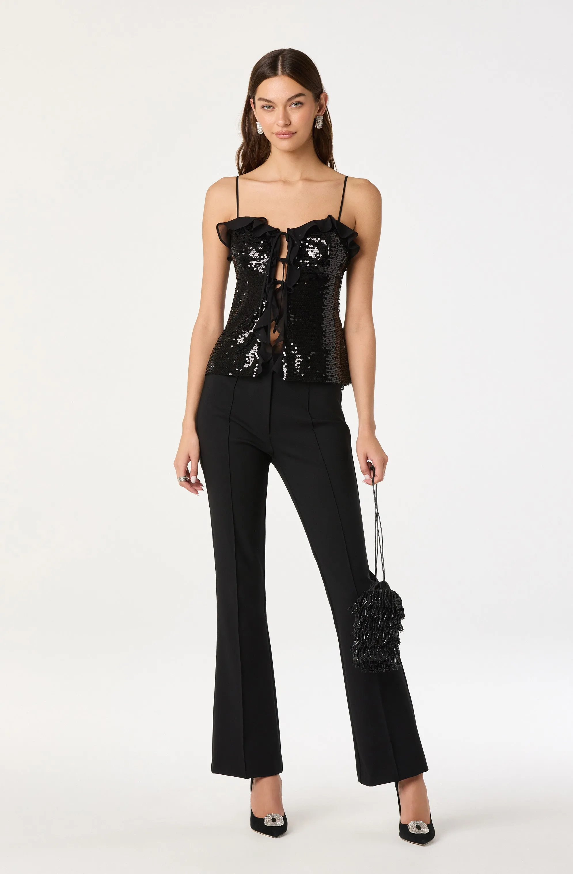 Sequin Ruffle Trim Tie Top sold by Astr product image thumbnail 2