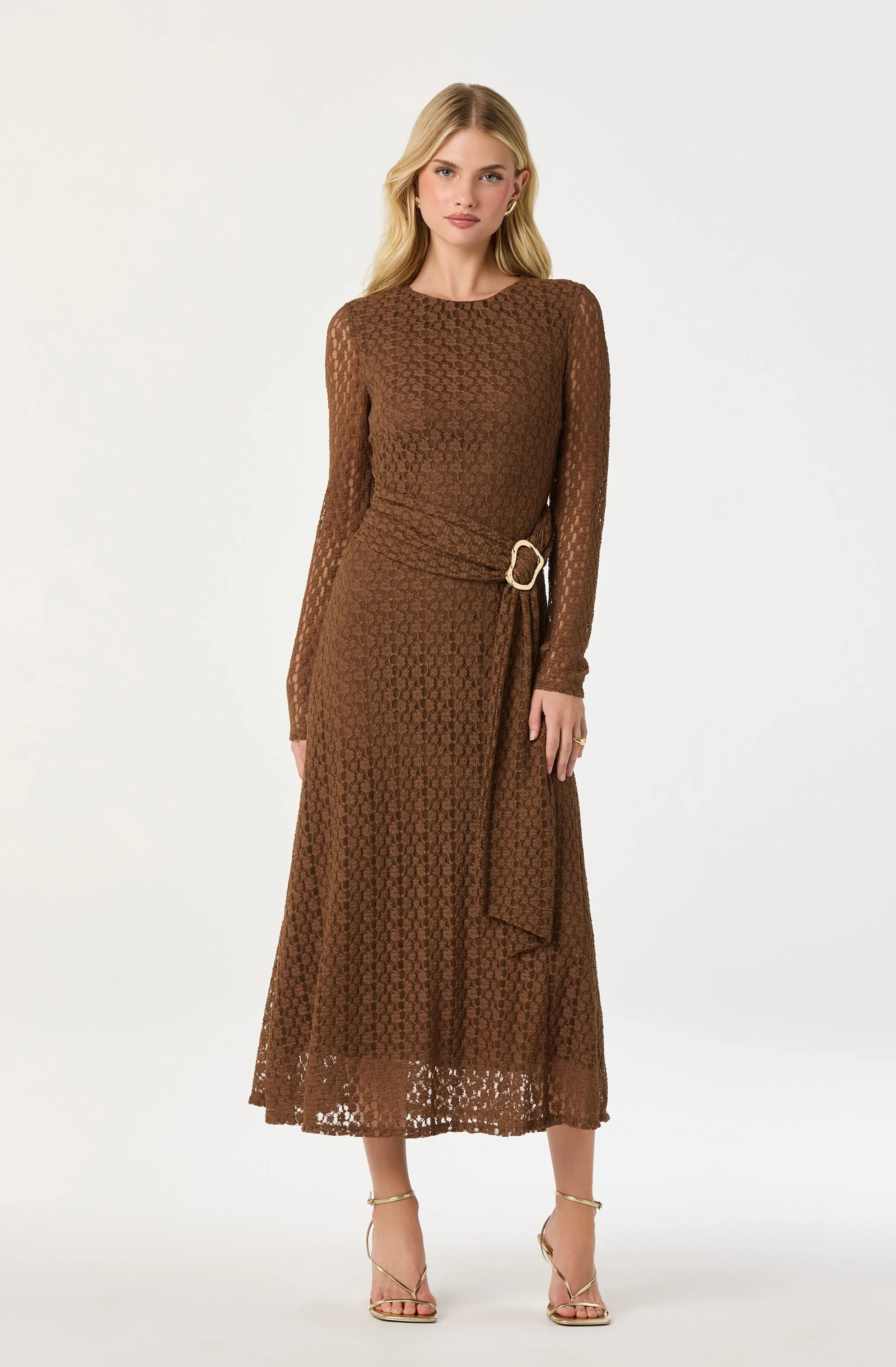 Belted Lace Midi Dress sold by Astr