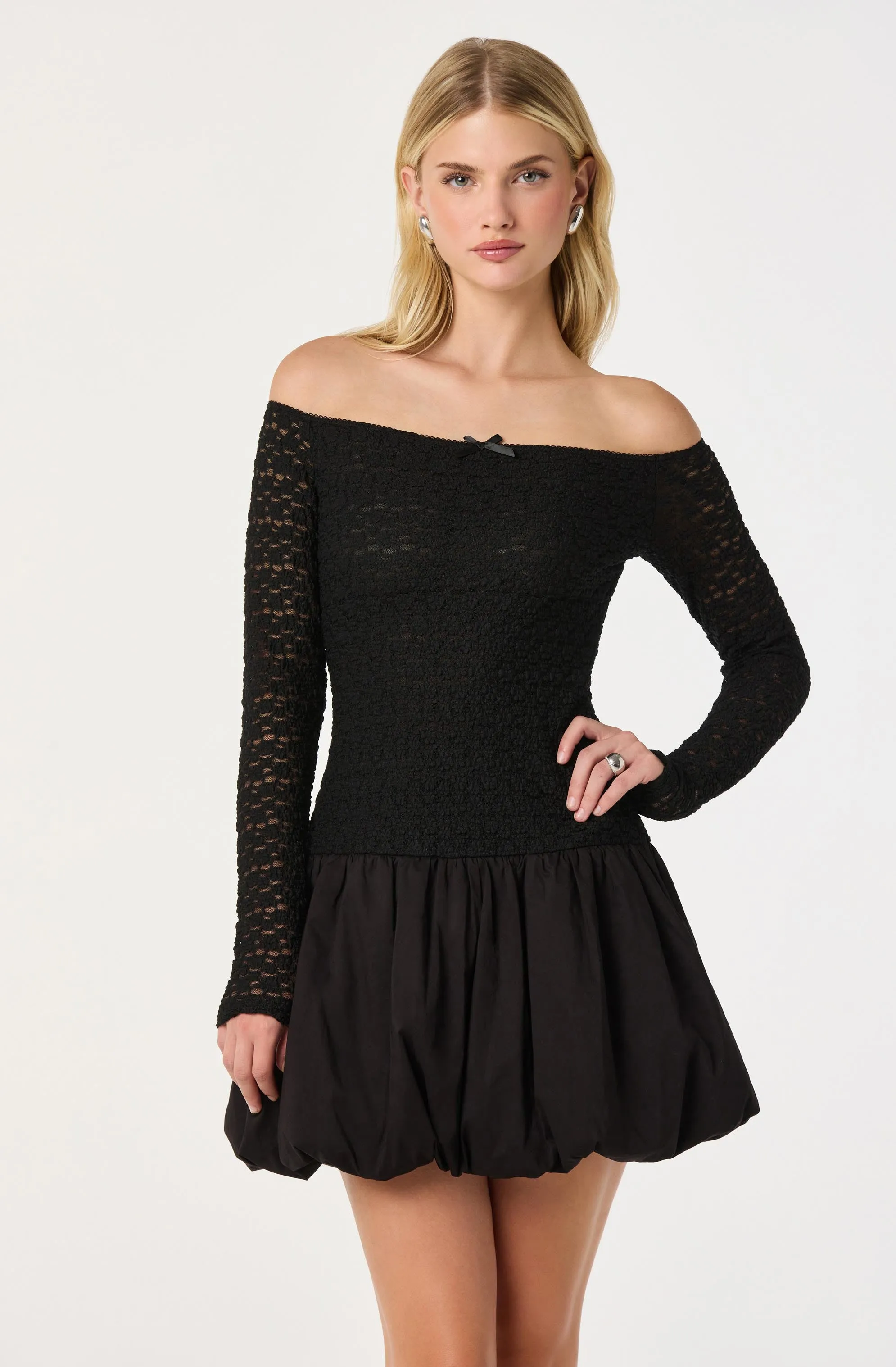 Off Shoulder Mixed Media Dress sold by Astr product image thumbnail 5