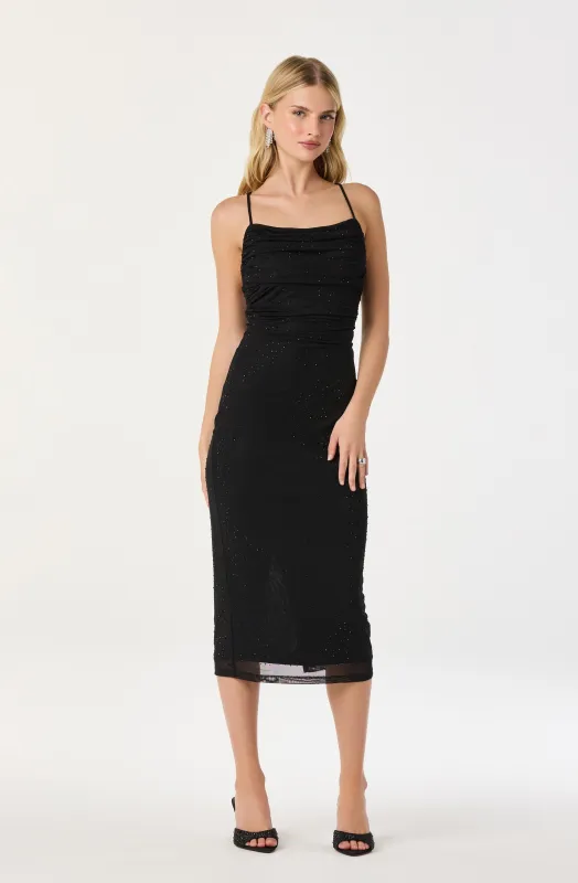Embellished Rhinestone Ruched Midi Dress sold by Astr
