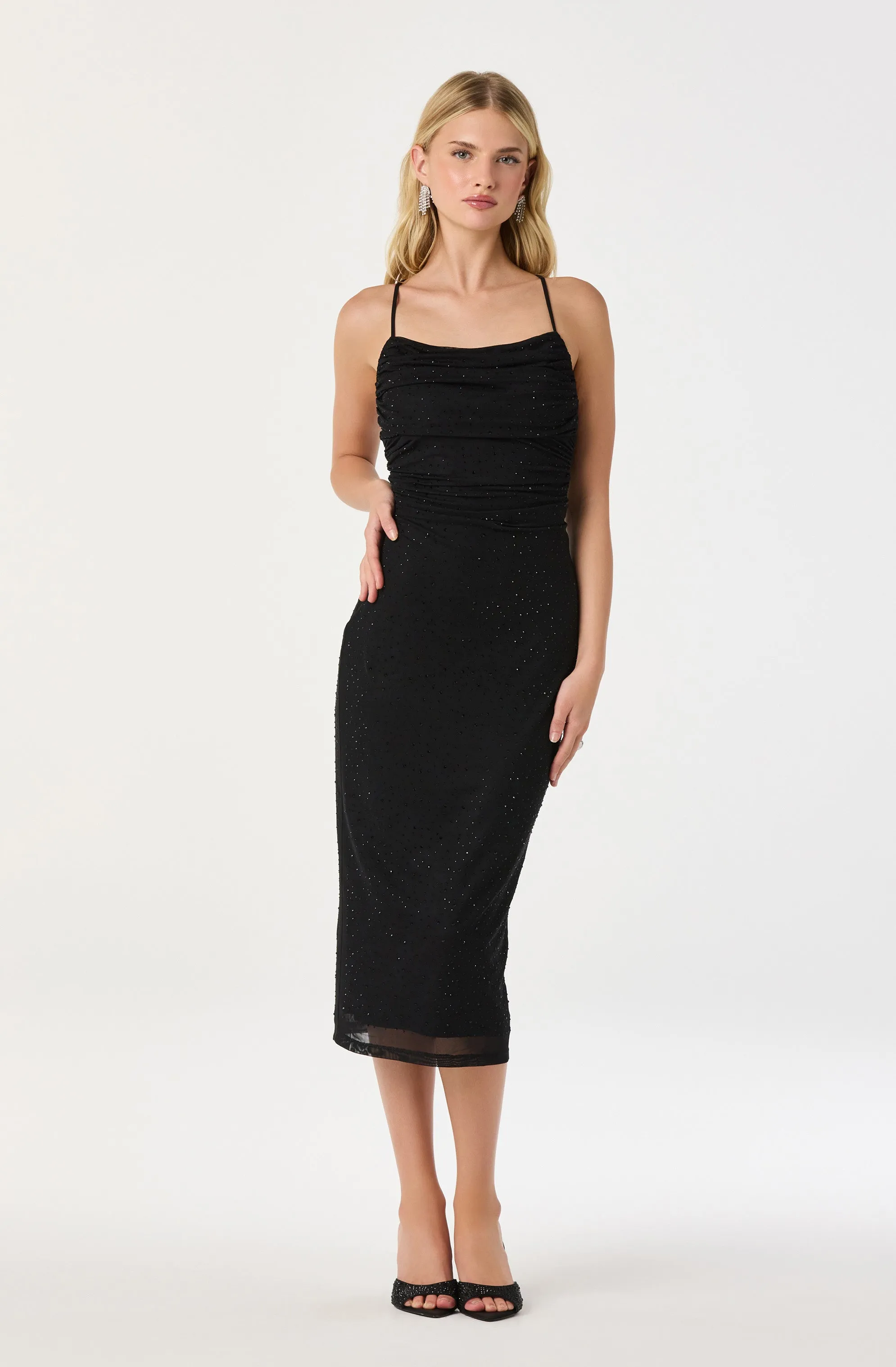 Embellished Rhinestone Ruched Midi Dress sold by Astr product image thumbnail 5