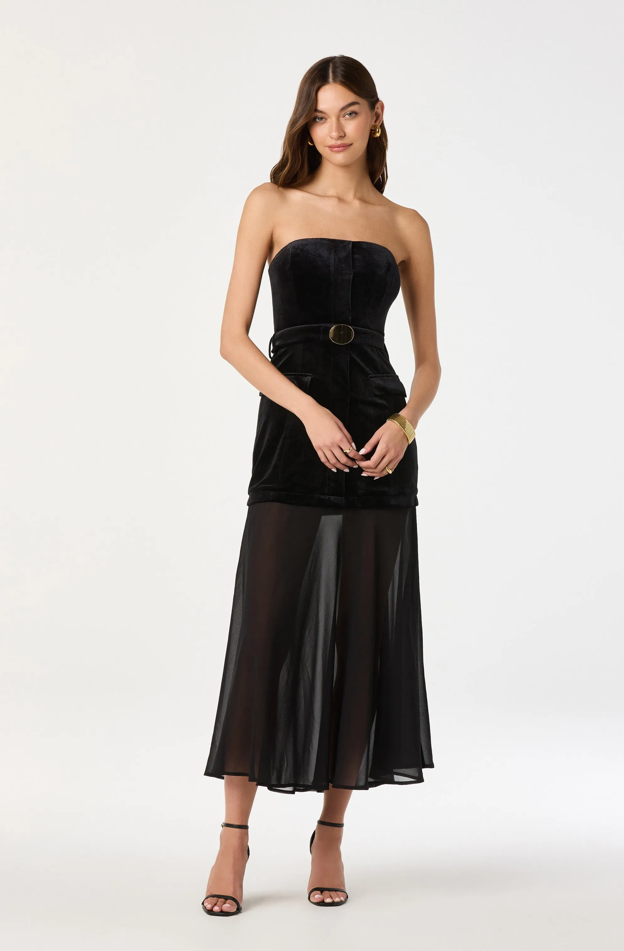 Strapless Contrast Velvet Belted Dress sold by Astr product image thumbnail 2