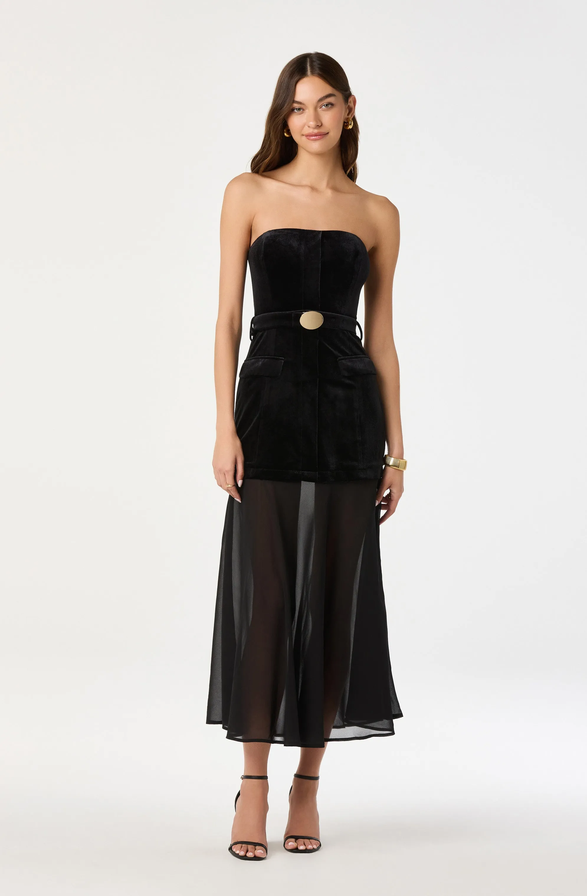 Strapless Contrast Velvet Belted Dress sold by Astr product image thumbnail 4