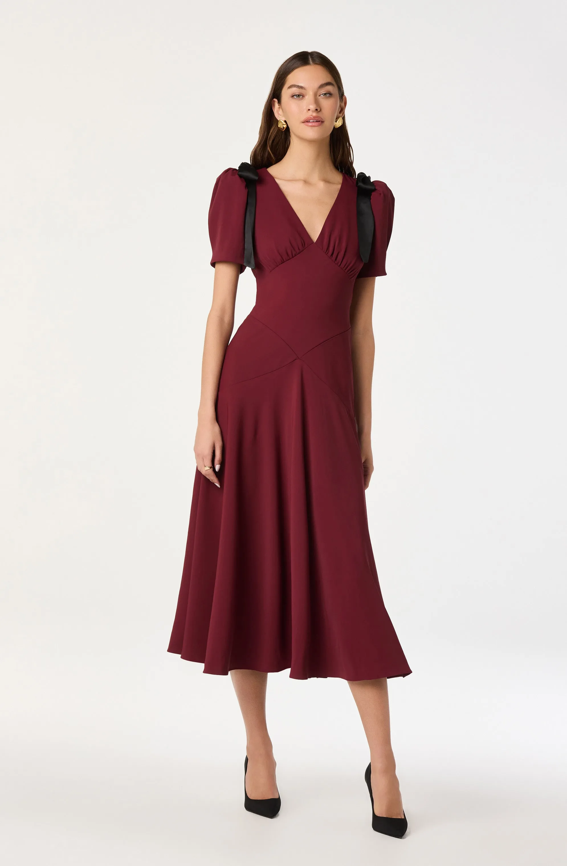 Ciela Bow Puff Sleeve Midi Dress sold by Astr