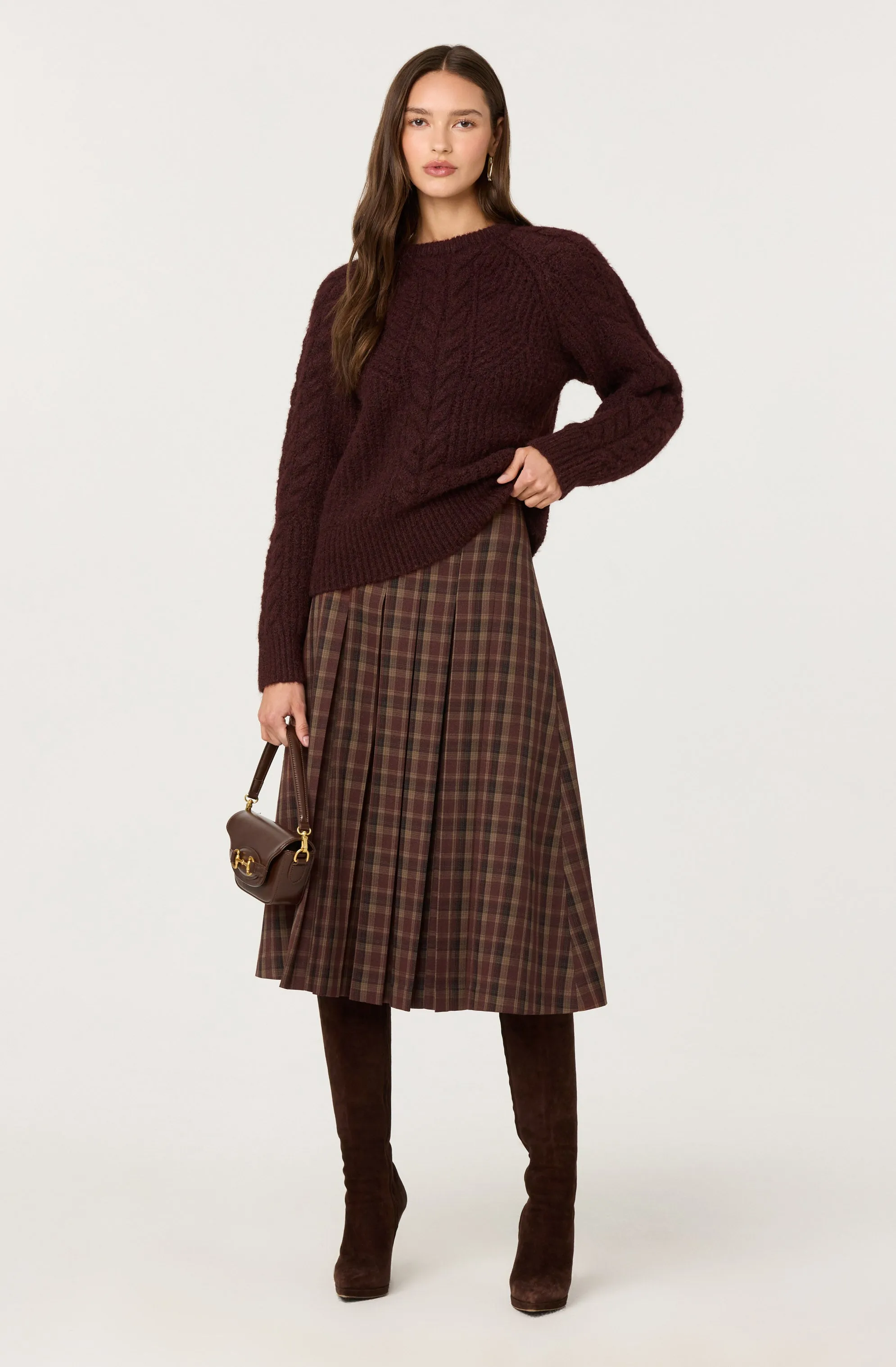 Vena Pleated Plaid Midi Skirt sold by Astr product image thumbnail 5