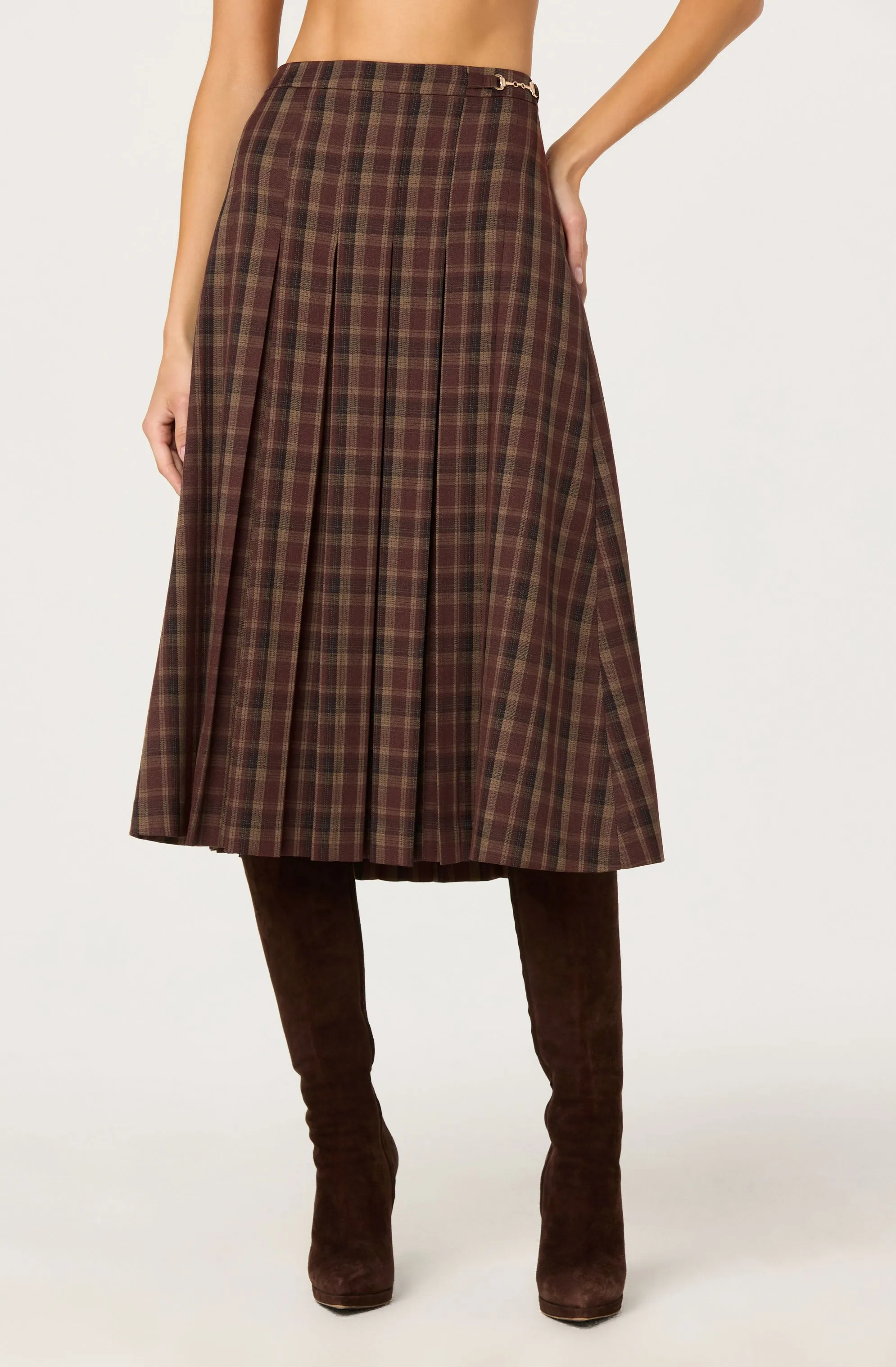 Vena Pleated Plaid Midi Skirt sold by Astr product image thumbnail 2