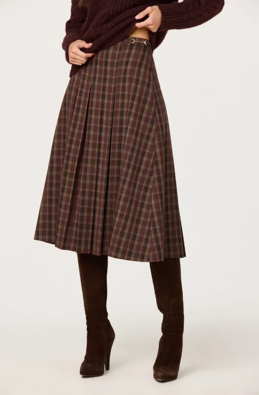 Vena Pleated Plaid Midi Skirt made by Astr