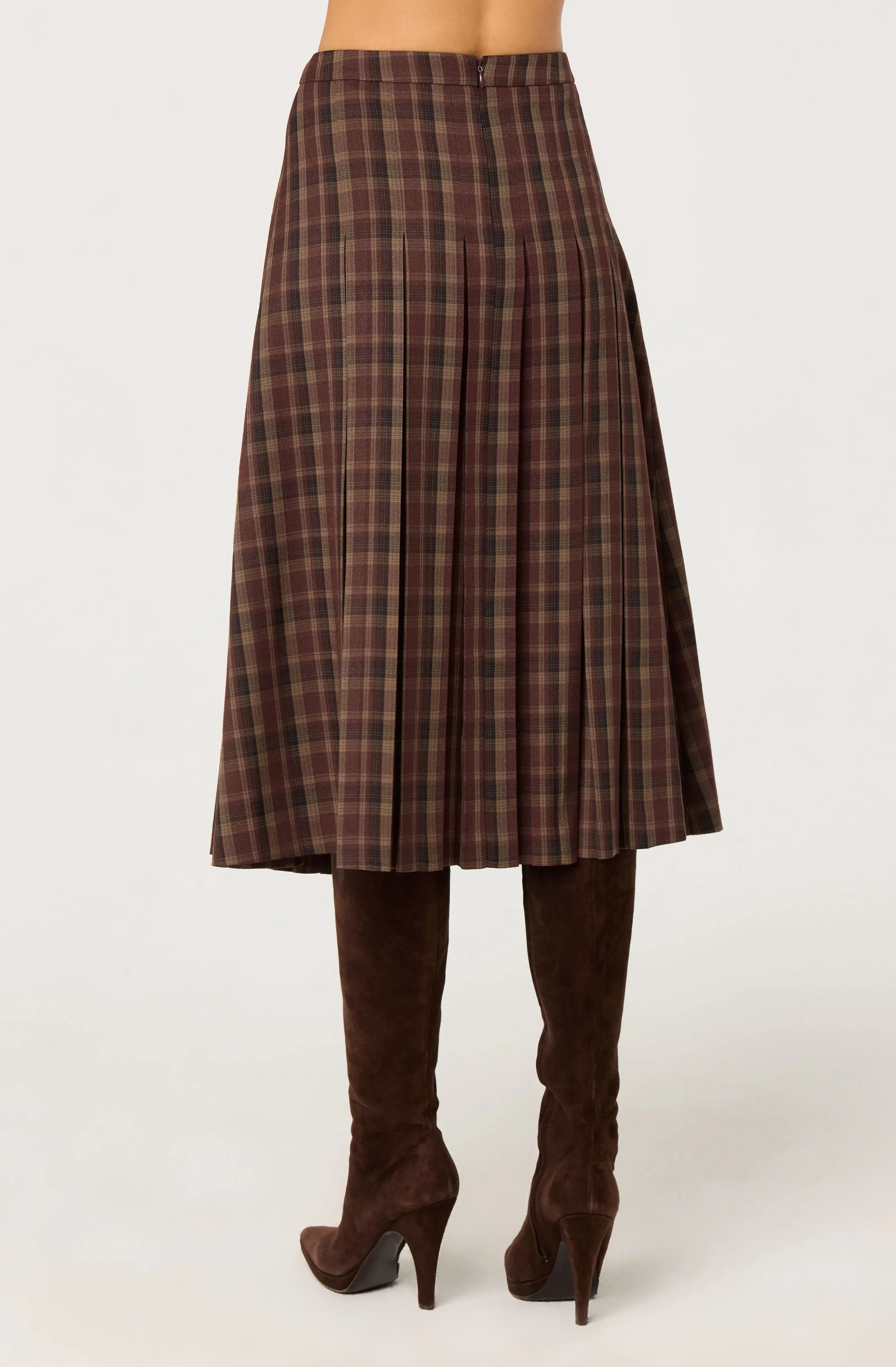 Vena Pleated Plaid Midi Skirt sold by Astr product image thumbnail 4