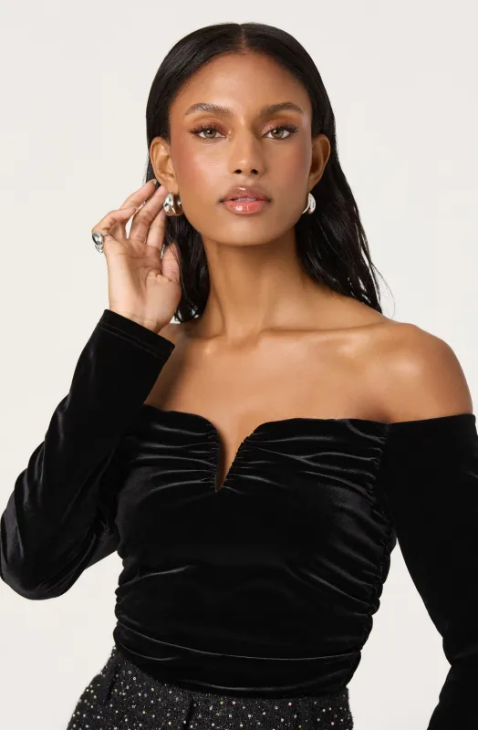 Salem Velvet Off Shoulder Top sold by Astr