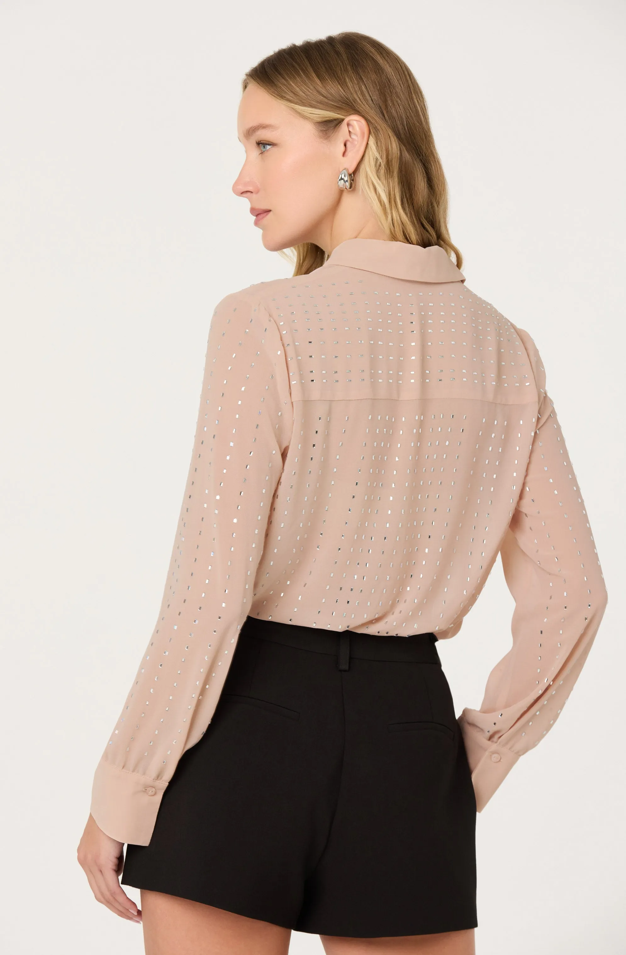 Cristal Semi-Sheer Rhinestone Shirt sold by Astr product image thumbnail 4