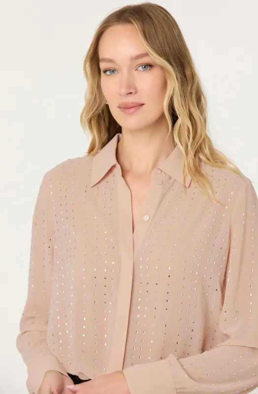 Cristal Semi-Sheer Rhinestone Shirt sold by Astr