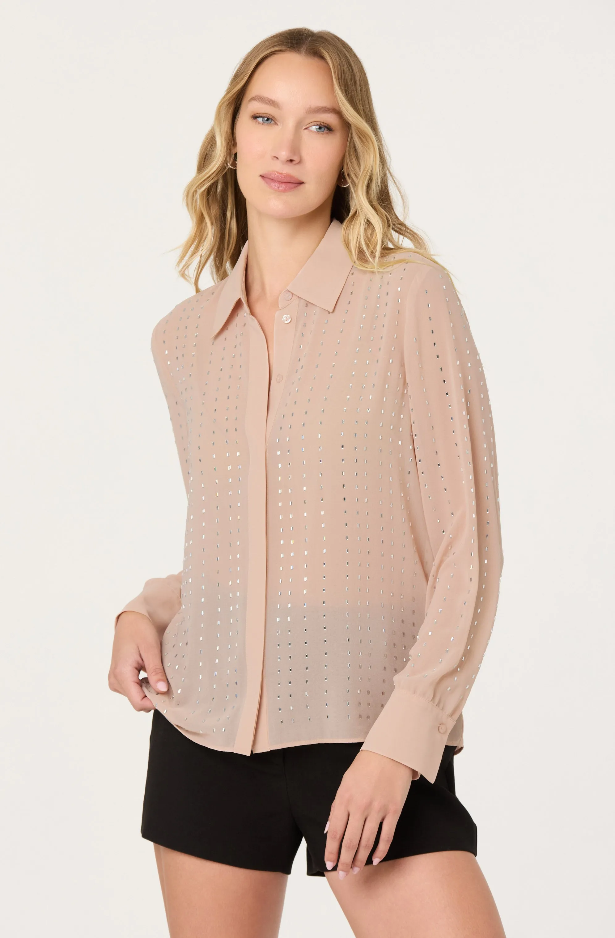 Cristal Semi-Sheer Rhinestone Shirt sold by Astr product image thumbnail 5