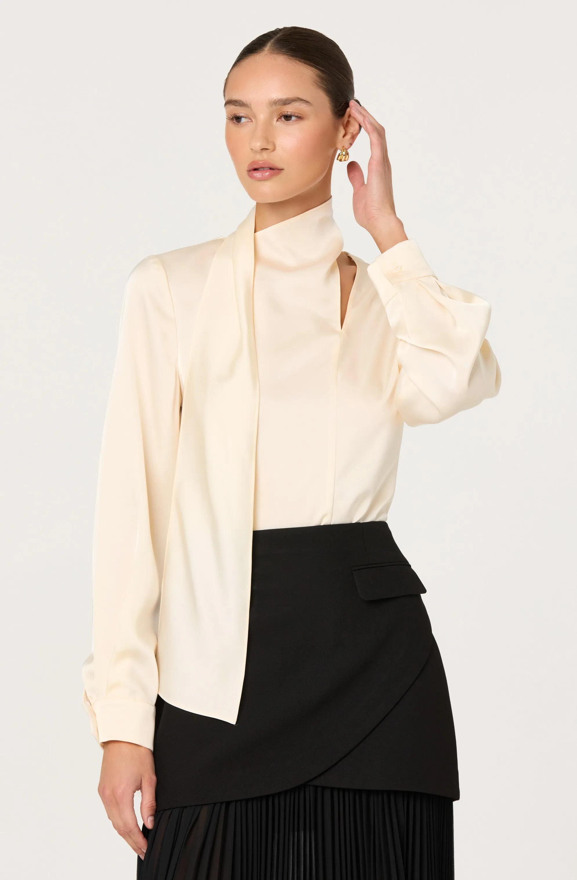 Felisita Satin Cutout Scarf Top sold by Astr
