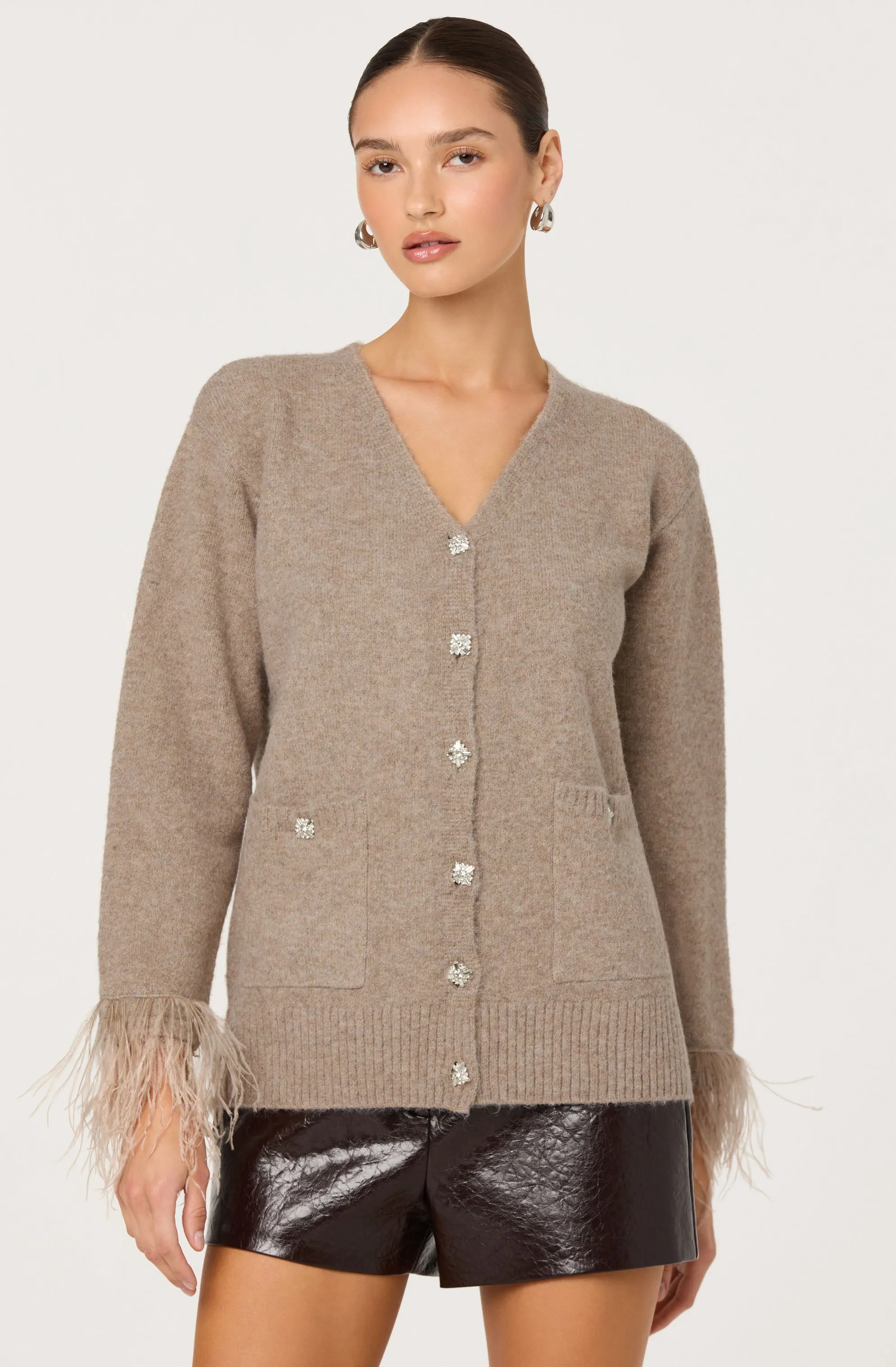Grie Embellished Feather Trim Cardigan sold by Astr product image thumbnail 2