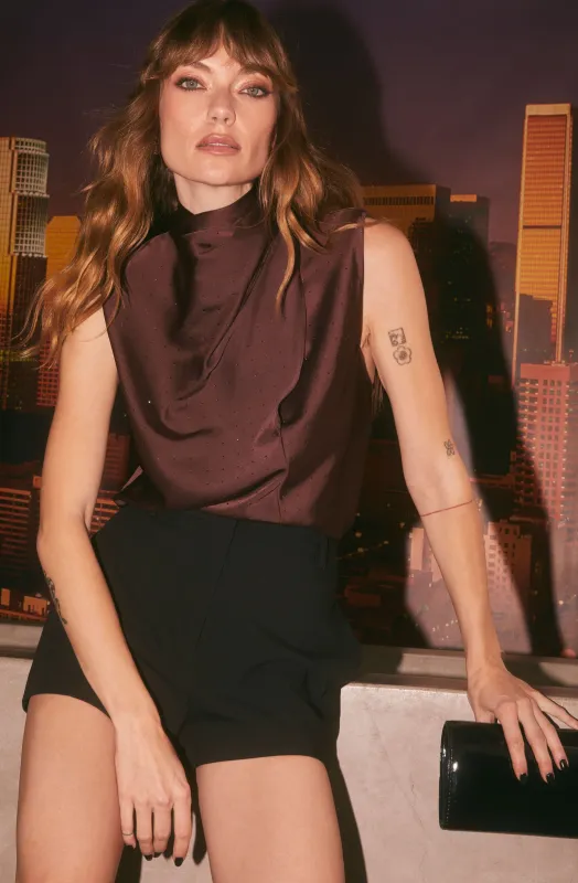 Inaya Satin Rhinestone Embellished Top sold by Astr