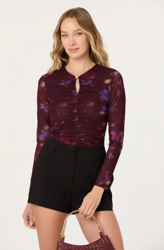 Yasmine Floral Mesh Ruched Top sold by Astr