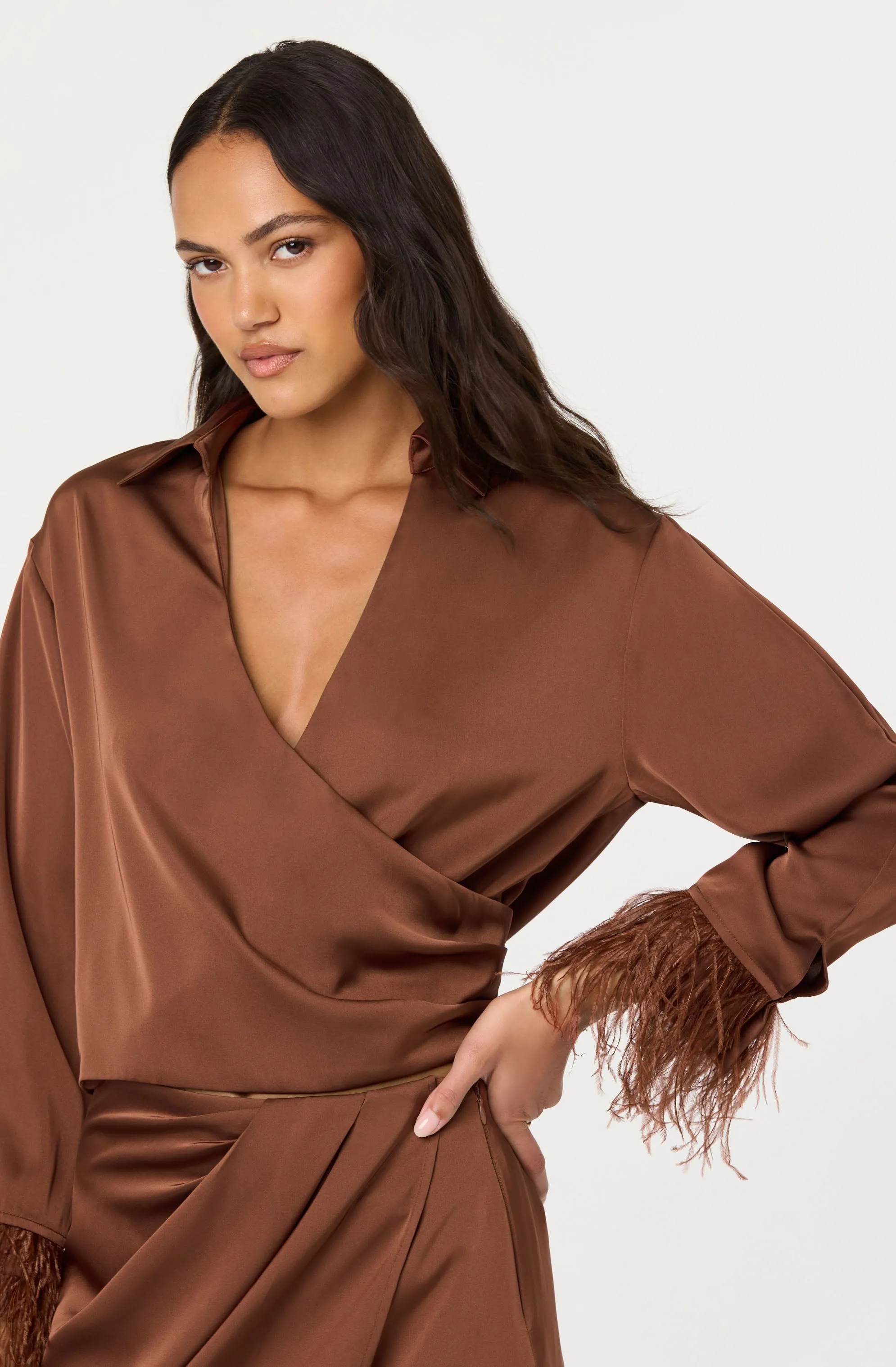 Catrina Satin Feather Trim Top sold by Astr product image thumbnail 3
