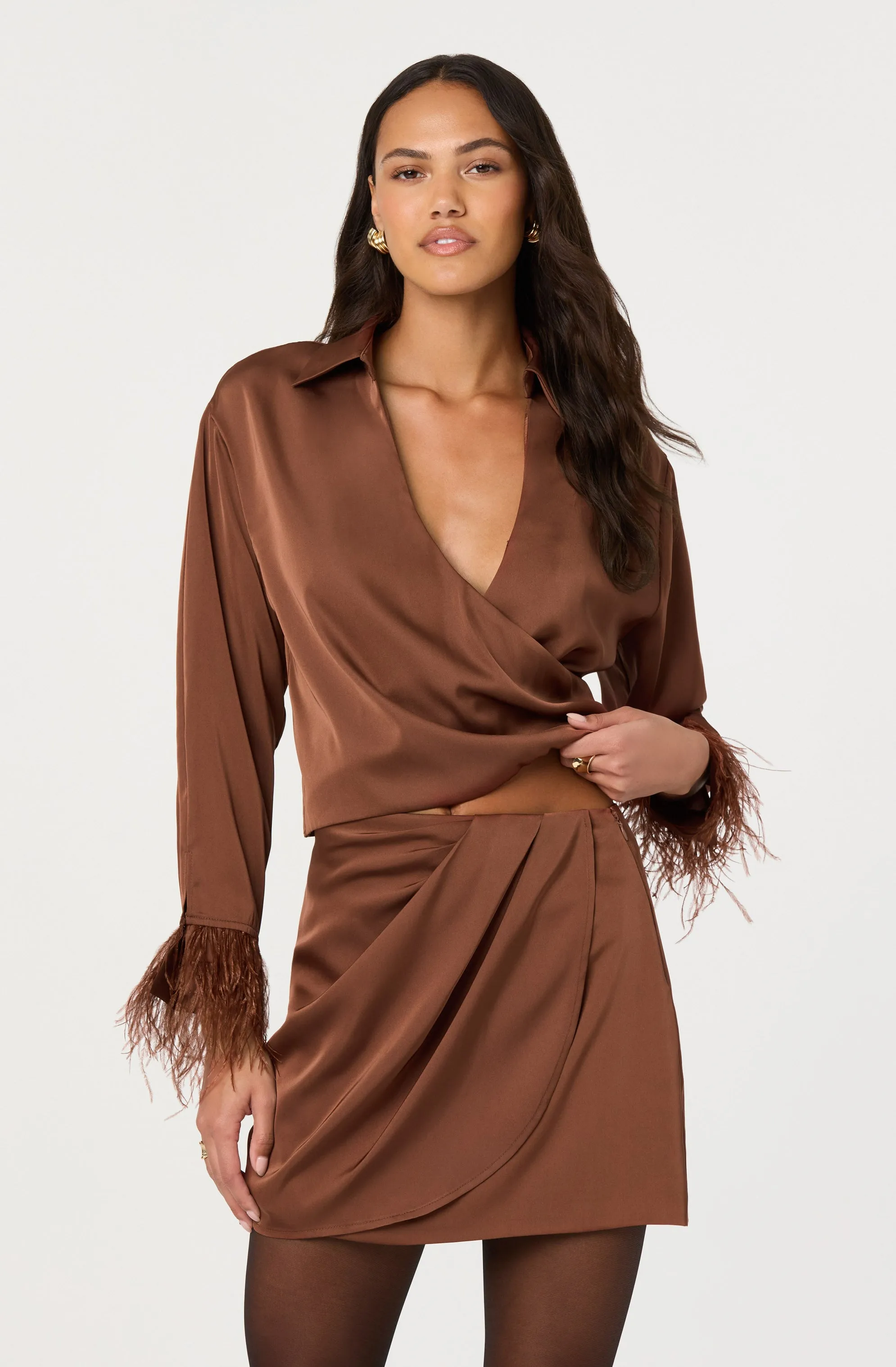 Catrina Satin Feather Trim Top sold by Astr product image thumbnail 5