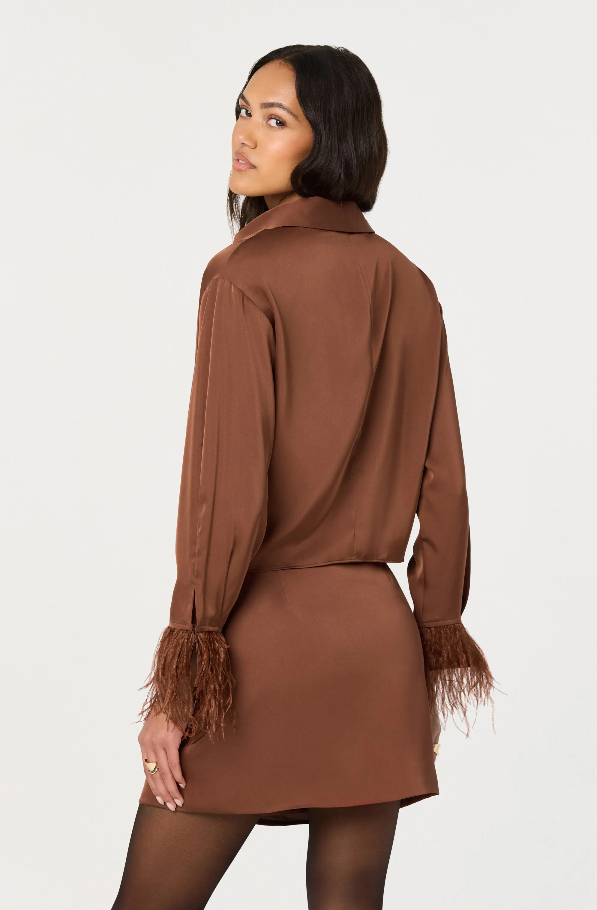 Catrina Satin Feather Trim Top sold by Astr product image thumbnail 4