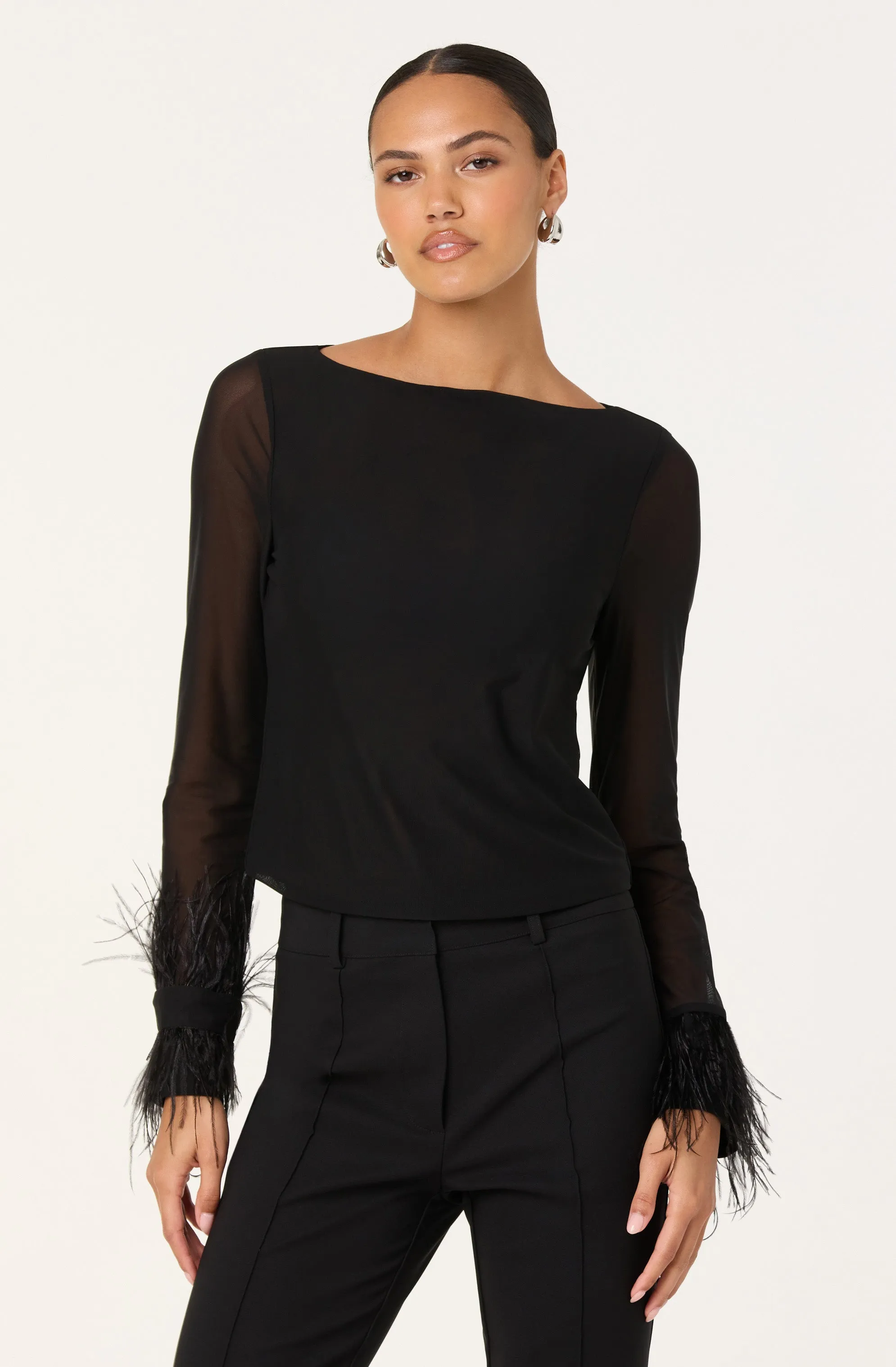 Brisa Mesh Feather Trim Top sold by Astr product image thumbnail 3